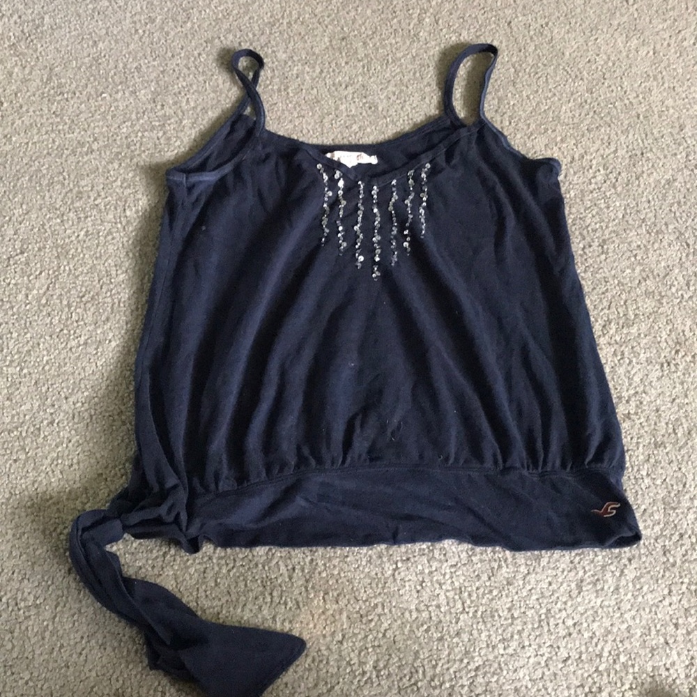 Navy blue embellished neckline tank